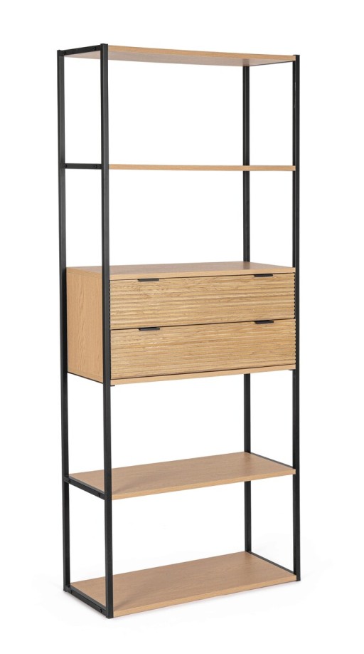 Corp biblioteca Allycia, Bizzotto, 84.5 x 35 x 200 cm, lemn de frasin/MDF, negru/natural