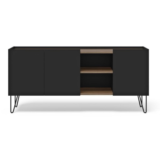 Comodă negru-maro joasă cu aspect de lemn de nuc 180x83 cm Nina – TemaHome