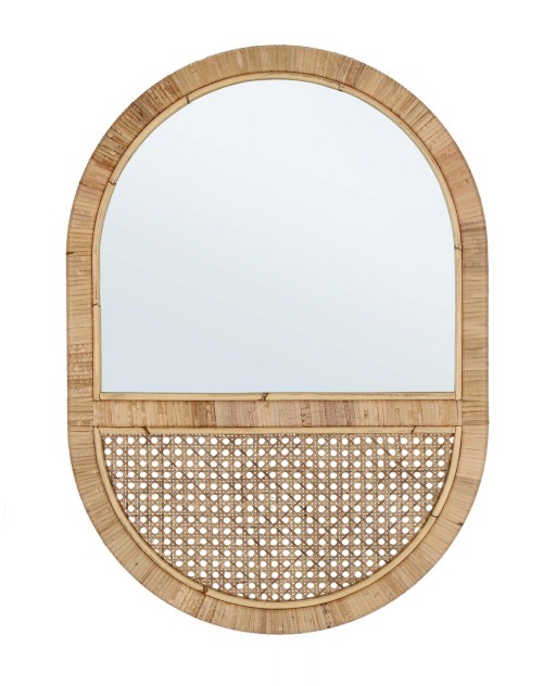 Oglinda decorativa Hajar Oval Arch, Bizzotto, 50 x 70 cm, ratan/MDF, natural