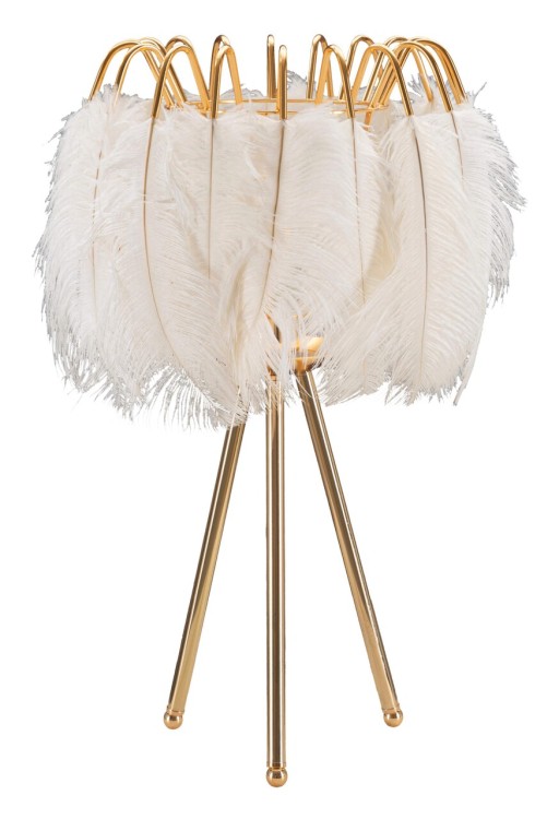 Lampa de masa Feather, Mauro Ferretti, Ø40 x 60 cm, 1 x E27, 40W, fier/plastic, auriu/alb