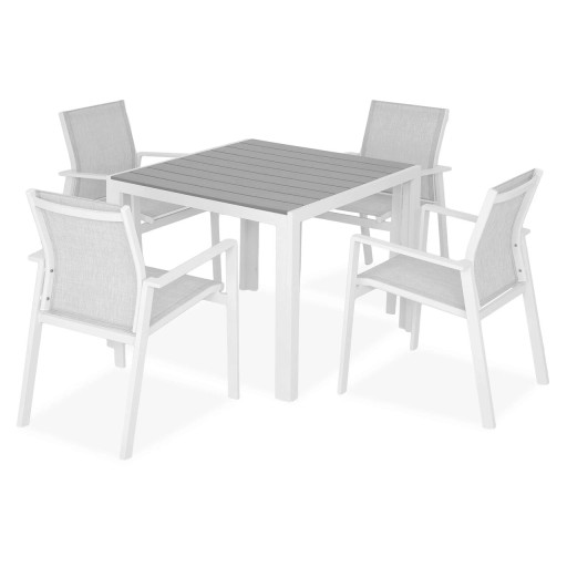 Set mobilier gradina/terasa Encore/Baria, 5 piese, 90x90x74 cm/56.5x62x86 cm, aluminiu, alb/gri