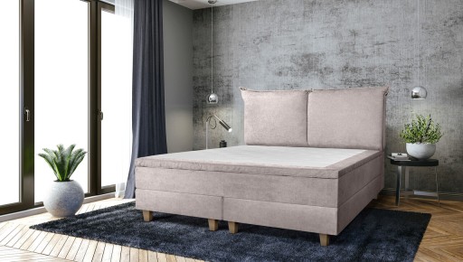 Pat matrimonial, Stockholm, Pillows E, 140x200 cm, saltea tip Pocket, topper memory, Taupe