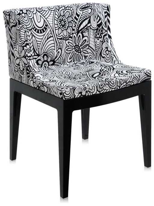 Scaun Kartell Mademoiselle design Philippe Starck tapiterie Missoni Cartagena alb-negru