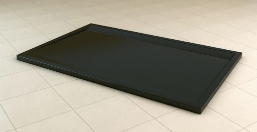 Cadita de dus dreptunghiulara SanSwiss ILA WIA 90x150cm slim marmura sintetica negru