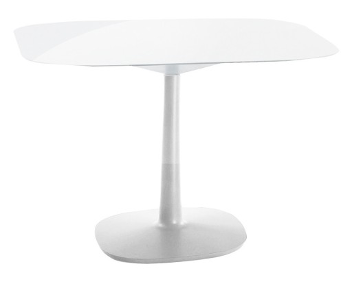 Masa Kartell Multiplo design Antonio Citterio 99x99cm h74cm baza patrata blat sticla alb