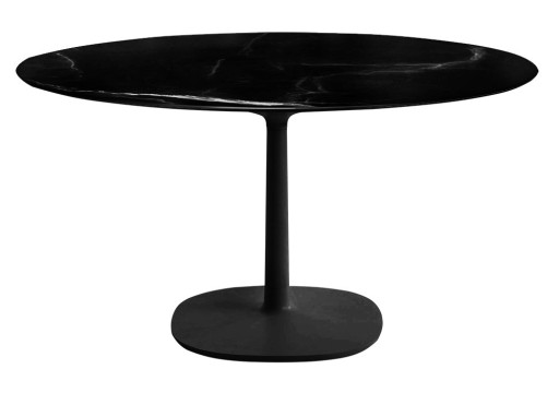 Masa rotunda Kartell Multiplo design Antonio Citterio d118cm h74cm baza patrata blat cu finisaj marmura negru