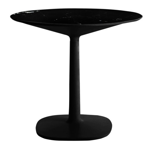 Masa rotunda Kartell Multiplo design Antonio Citterio d78cm h74cm baza patrata blat cu finisaj marmura negru