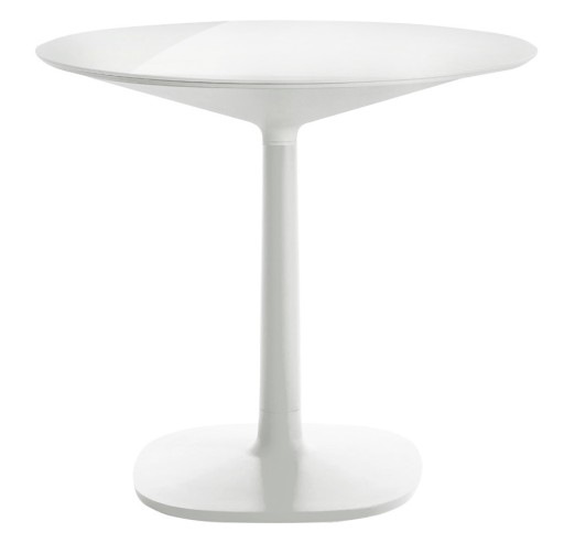 Masa rotunda Kartell Multiplo design Antonio Citterio d78cm h74cm baza patrata blat sticla alb