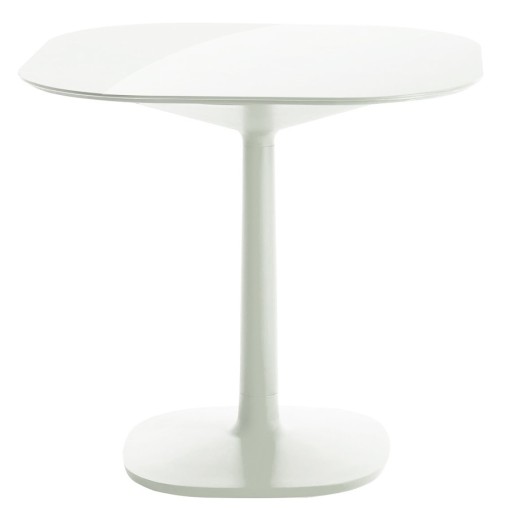 Masa Kartell Multiplo design Antonio Citterio 78x78cm h74cm baza patrata blat sticla alb