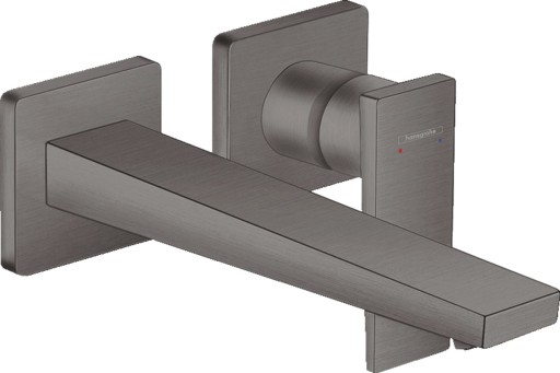 Baterie lavoar Hansgrohe Metropol de perete pipa 225mm fara ventil necesita corp incastrat negru periat