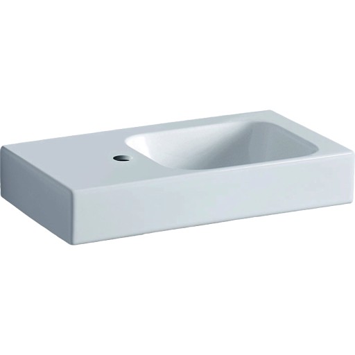 Lavoar asimetric Geberit iCon 53x31cm orificiu baterie stanga fara preaplin montare pe mobilier alb