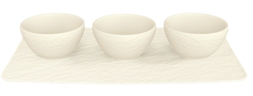 Set 3 boluri cu tava suport Villeroy & Boch Manufacture Rock Blanc