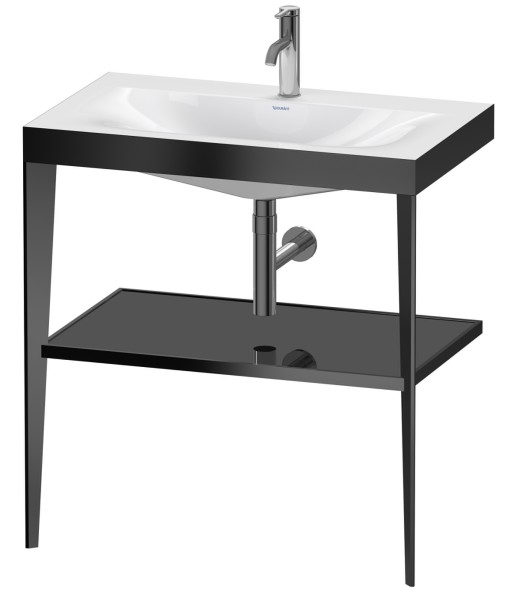 Set mobilier Duravit XViu cu lavoar 80cm consola metalica negru mat si raft de sticla negru lucios