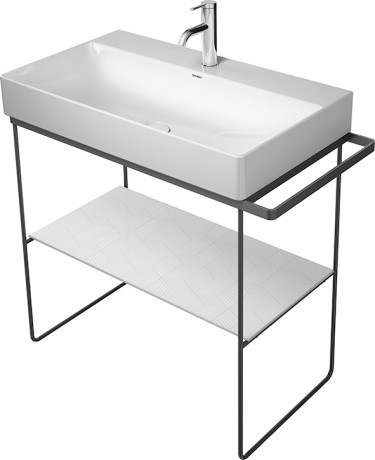 Consola metalica pe pardoseala pentru lavoar Duravit DuraSquare 865x451mm cu port-prosop reversibil fara raft negru mat