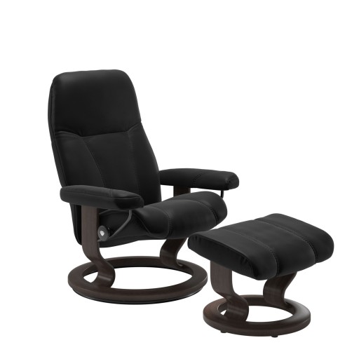 Fotoliu cu taburet Stressless Consul Classic M cadru Wenge tapiterie piele Batik Black