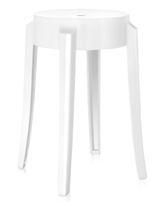 Set 2 scaune Kartell Charles Ghost design Philippe Starck h45cm alb lucios