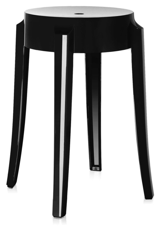 Set 2 scaune Kartell Charles Ghost design Philippe Starck h45cm negru lucios