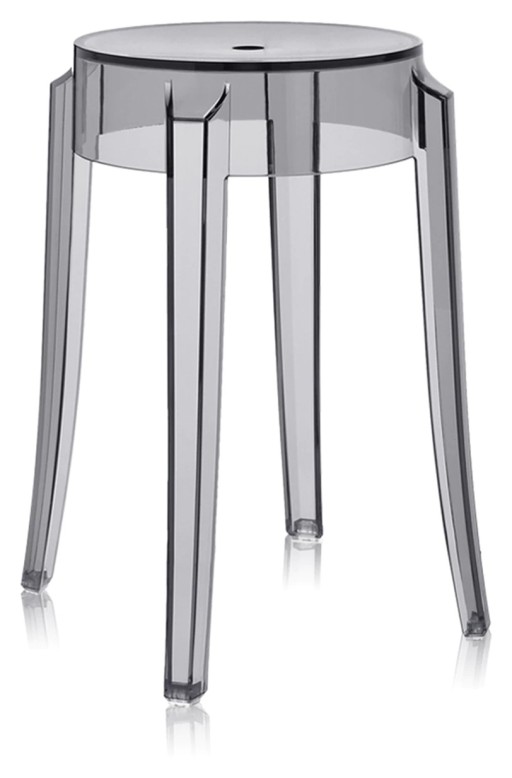 Set 2 scaune Kartell Charles Ghost design Philippe Starck h45cm gri transparent