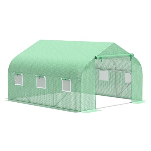 Sera de gradina cu acoperis inclinat din PE Outsunny, 3.5x3x2m, verde | Aosom Romania