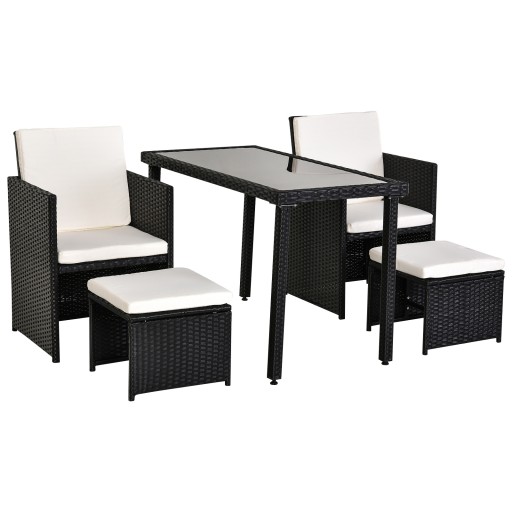 Set Mobila de Gradina Rattan 5 Buc Outsunny, cu Perne Combinate Rectangulare, Negru | Aosom Romania