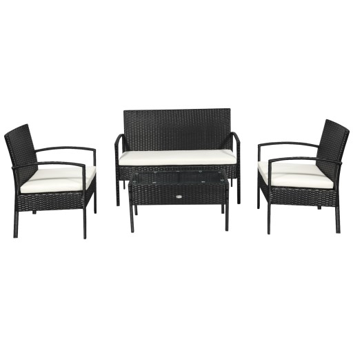 Outsunny Set Mobilier de Grădină din Ratan Negru 4 Piese cu Perne Confortabile 108x60x77cm Ideal pentru Terasă și Spații Exterioare | Aosom Romania