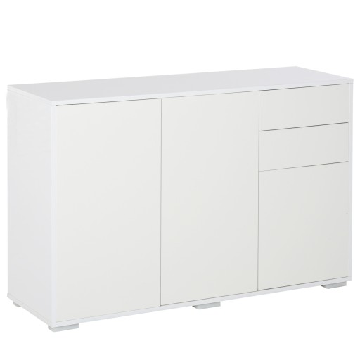 HOMCOM Mobilier Multiuz Alb, pentru Sufragerie Bucătărie Birou, 2 Sertare și 2 Uși, Deschidere Prin Apăsare, 117x36x74cm | Aosom Romania