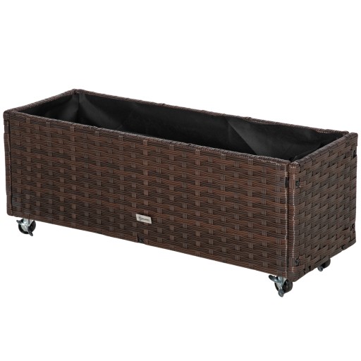 Jardiniera Inaltata Outsunny din Ratan Sintetic cu Roti Blocabile pentru Interior si Exterior, 94.5x31x36cm, Maro | Aosom Romania