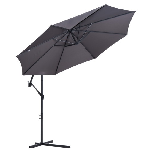 Outsunny Umbrelă Descentralizată pentru Exterior, Gri, Manivelă, Oțel și Poliester Anti-UV, Φ300x250cm | Aosom Romania