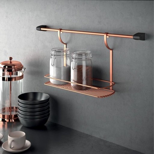 Polita depozitare condimente City Copper, Metaltex, 9 x 26 x 35 cm, inox/invelis Polytherm, cupru