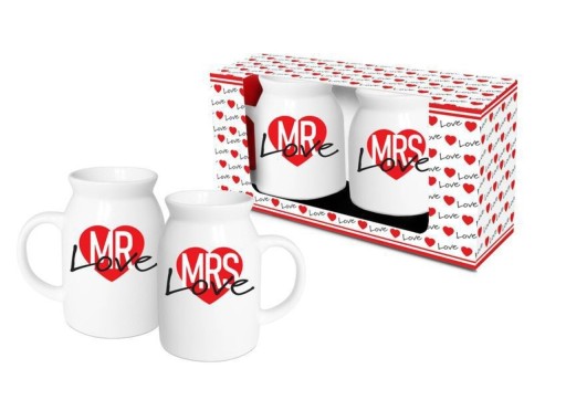 Set 2 cani Mrs + Mr Love, 350 ml, portelan