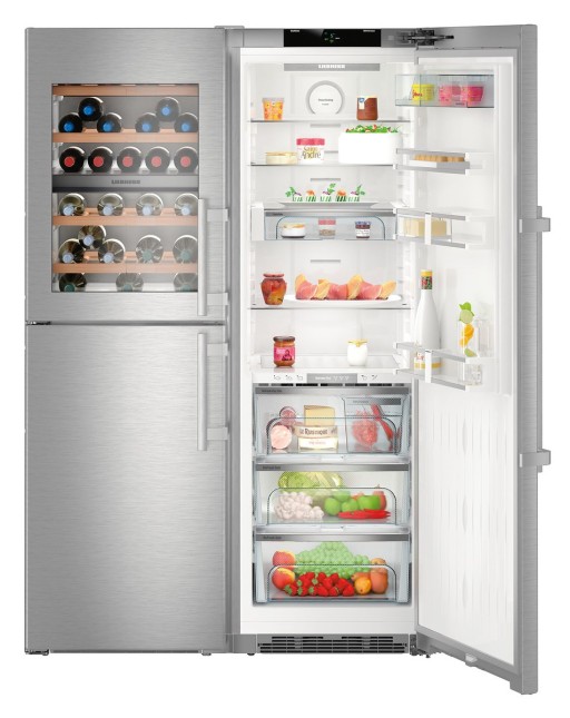 Combina frigorifica Side-by-side Liebherr Premium SBSes 8496 NoFrost 645 litri BioFresh Ice Maker compartiment vin clasa D Inox