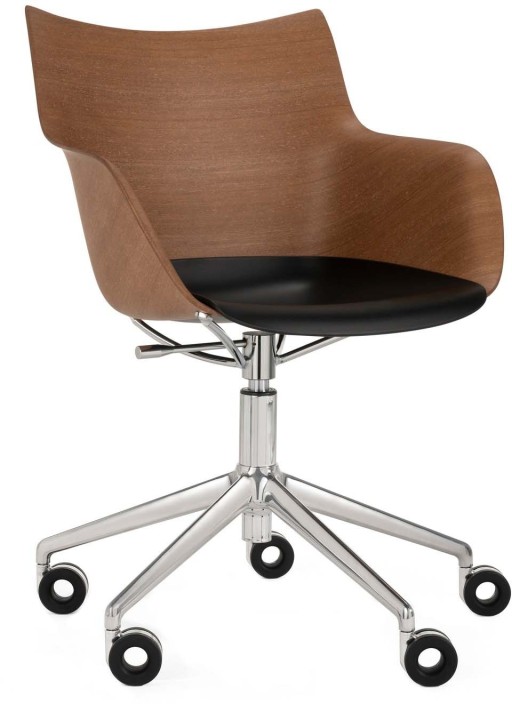 Scaun birou Kartell Q/Wood design Philippe Stark baza crom Dark Wood