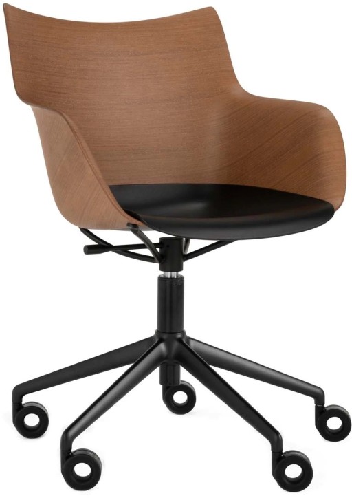 Scaun birou Kartell Q/Wood design Philippe Stark baza negru Dark Wood