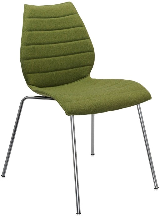 Scaun Kartell Maui Soft Trevira design Vico Magistretti baza crom tapiterie Trevira verde