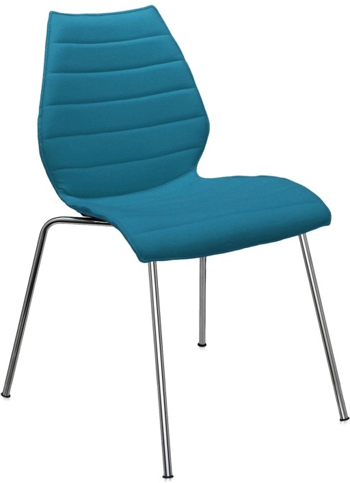 Scaun Kartell Maui Soft Trevira design Vico Magistretti baza crom tapiterie Trevira bleu