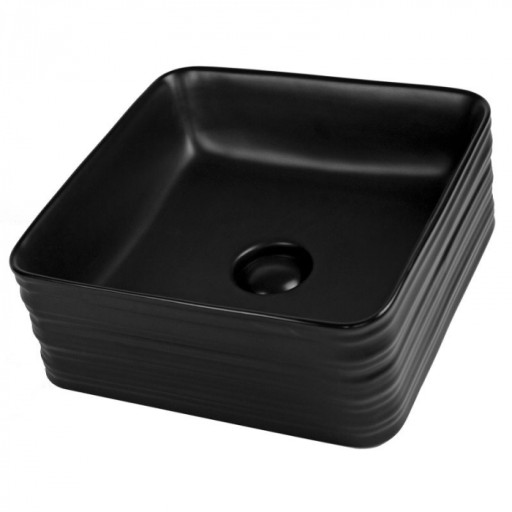 Lavoar pe blat negru mat 39 cm, patrat, ventil inclus, Fluminia My Black Box