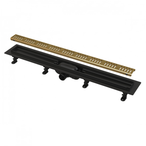 Rigola dus iesire laterala cu capac perforat auriu 950 mm Alcadrain APZ10BLACK-950BRASS