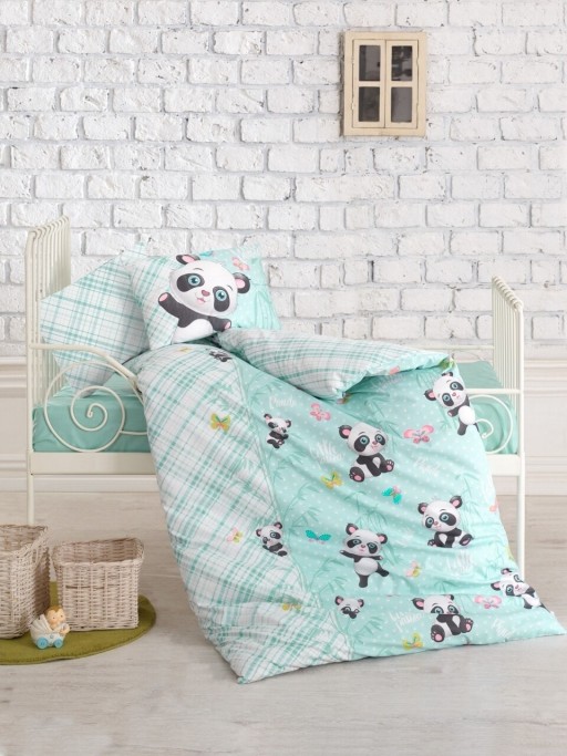 Lenjerie de pat pentru copii, 4 piese, 100% bumbac ranforce, Cotton Box, Panda