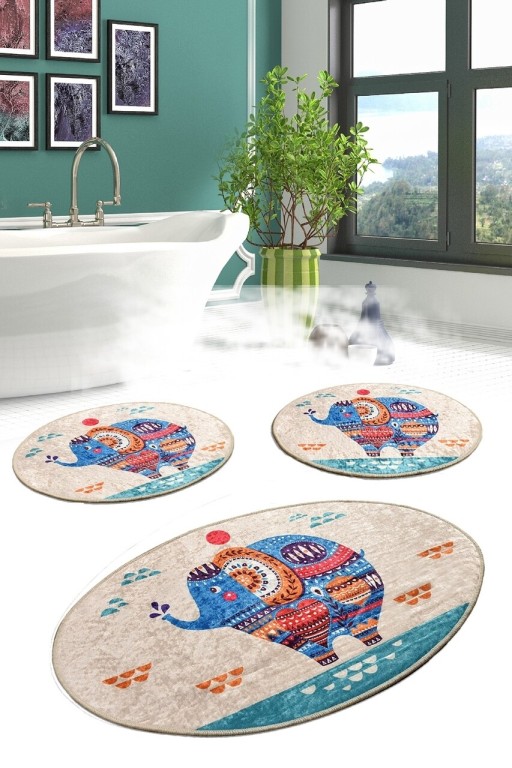 Set 3 covorase de baie Etnic, Chilai, 50x60 cm/60x100 cm, multicolor