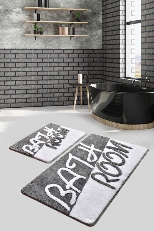 Set 2 covorase de baie Bathroom, Chilai, 50x60 cm/60x100 cm, gri