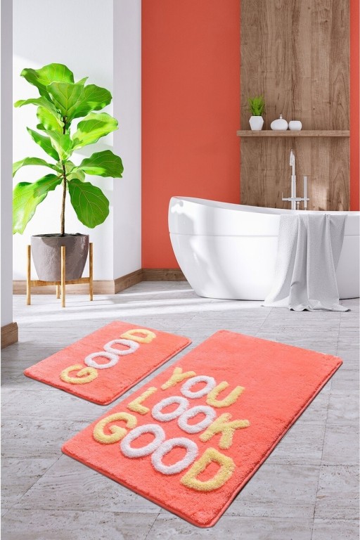 Set 2 covorase de baie Good, Chilai, 50x60 cm/60x100 cm, coral