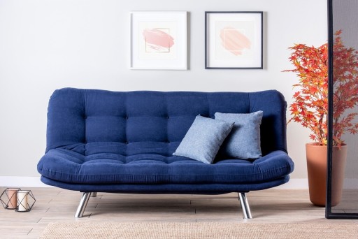 Canapea extensibila Misa Sofabed, Futon, 3 locuri, 198x128 cm, metal, bleumarin