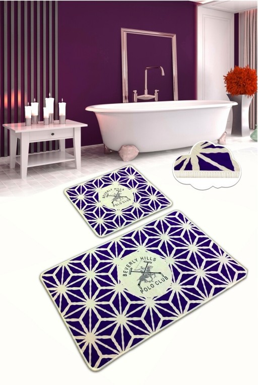 Set 2 covorase de baie Purple Glow, Beverly Hills Polo Club, 60x100 cm/50x60 cm, catifea, mov