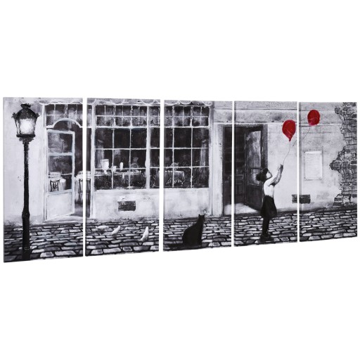 HOMCOM Ansamblu Artistic pe Pânză, 5 Tablouri Decorative cu Fată și Balon Roșu, Alb-Negru, Design Modern pentru Dormitor și Sufragerie | Aosom Romania