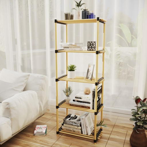 Organizator multifunctional, Seowood, cu 5 rafturi, 127 x 49 x 28 cm, lemn solid, natur