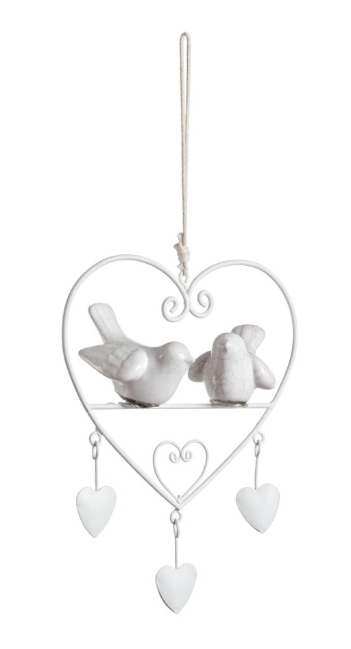 Decoratiune suspendabila, Amelie Heart, Bizzotto, 18x13 cm, otel/ceramica, alb