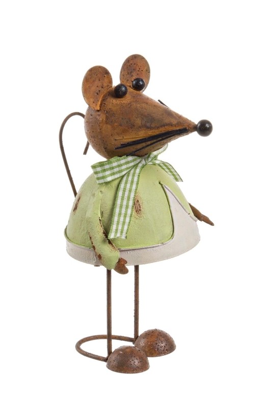 Decoratiune Amelie Mouse, Bizzotto, 7.5 x 15 cm, otel, verde