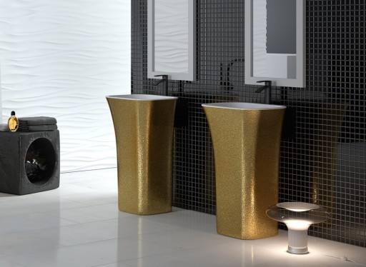 Lavoar free-standing Besco Assos Glam 40x50x85cm compozit mineral Gold