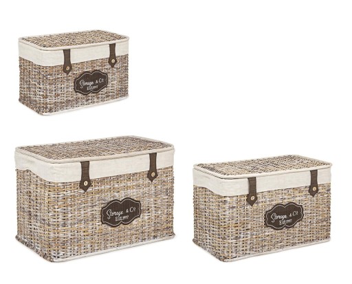 Set 3 cosuri cu capac, Provencal, Bizzotto, 66x41x43 cm, ratan/bambus