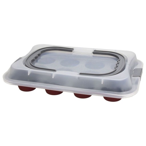 Set tava pentru briose, cu capac, Sweet Cherry, Tognana, otel carbon/plastic, burgund/gri